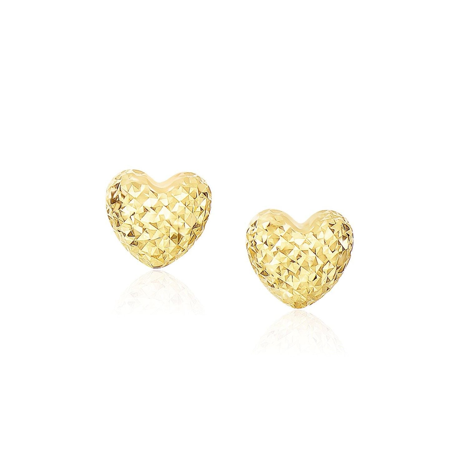 14k Gelbgold, Diamantgeschliffene, aufblasbare Herz-Ohrringe (8mm)