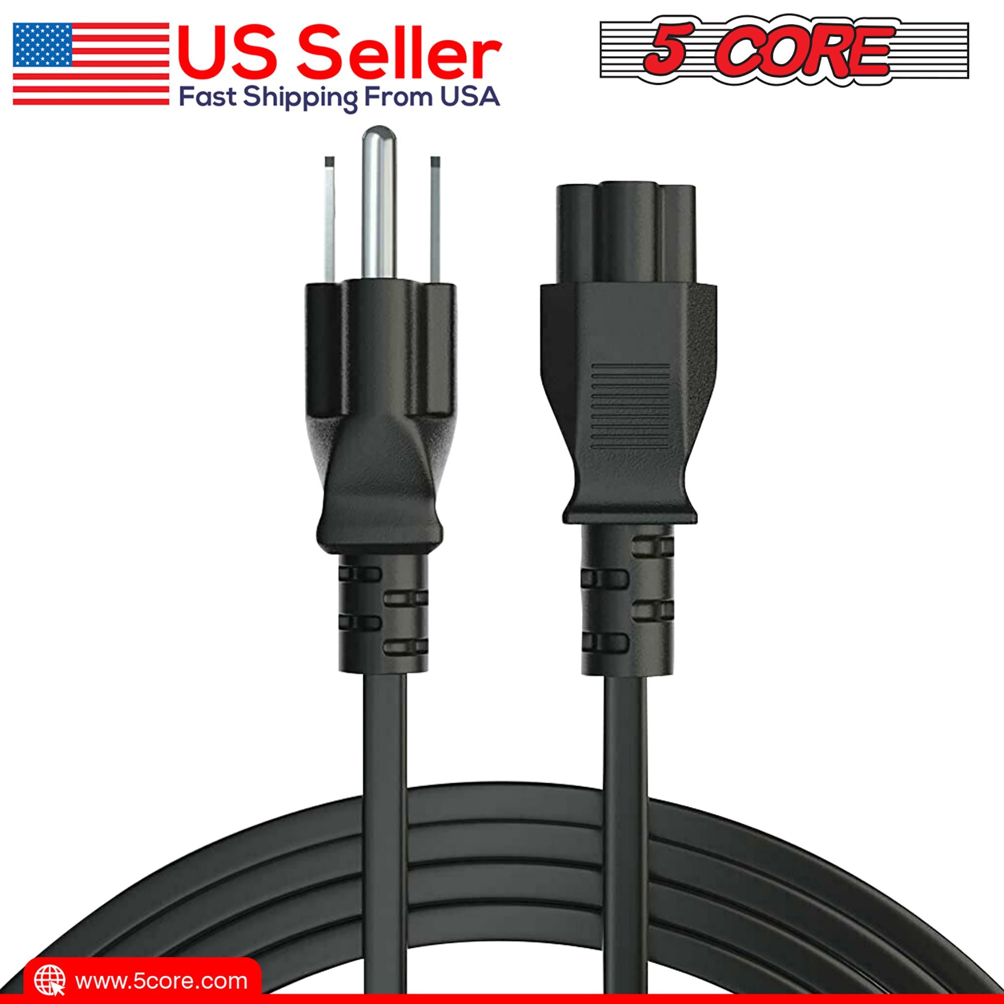 12ft 3-poliges, nicht polarisiertes AC-Netzkabel für HP Dell Samsung Sony Asus Acer Toshiba Laptop-Ladegerät, LED-LCD-Monitor Ersatz-Stromkabel PL 1002