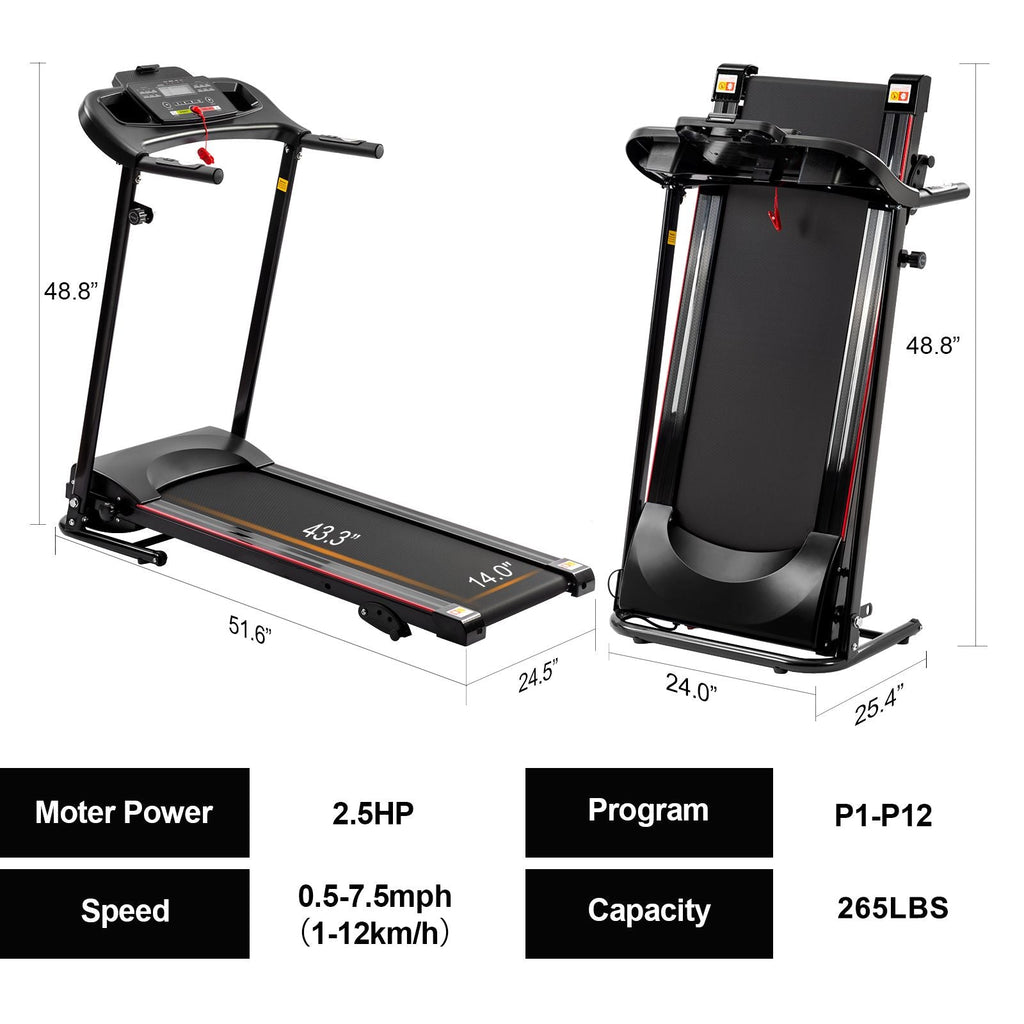 Faltbares Laufband mit Steigung, 2,5 PS, 12 km/h, elektrisches Laufband für zu Hause, klappbar, Bluetooth-Musik, Getränkehalter, Herzfrequenzsensor, Walking-Laufmaschine für Indoor-Heimtraining, Fitness