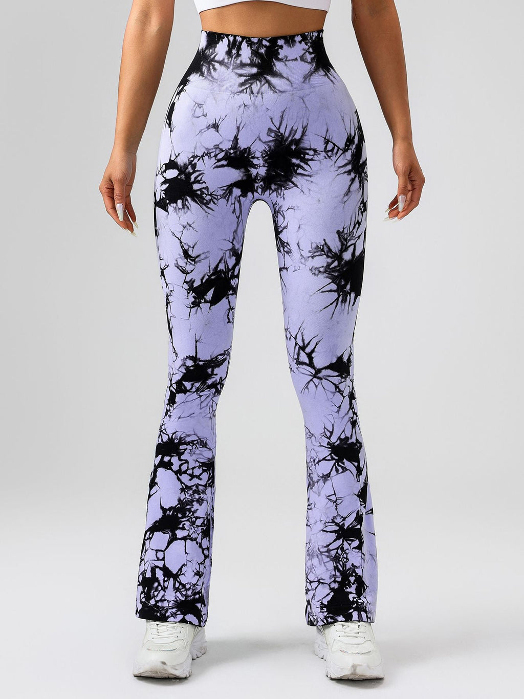 Damen High-Waist Yoga-Hose mit Bauchkontrolle und Schlag, Tie-Dye Stretch Slimming Bootcut Trainingshose, Fitness & Sport Activewear