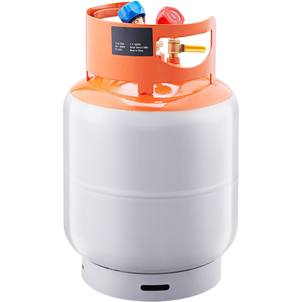 Bouteille de récupération de réfrigérant, capacité de 13,6 kg, bouteille de cylindre portable de 400 psi avec vanne Y pour liquide/vapeur, bidon de récupération haute étanchéité pour R22/R134A/R410A, orange+gris