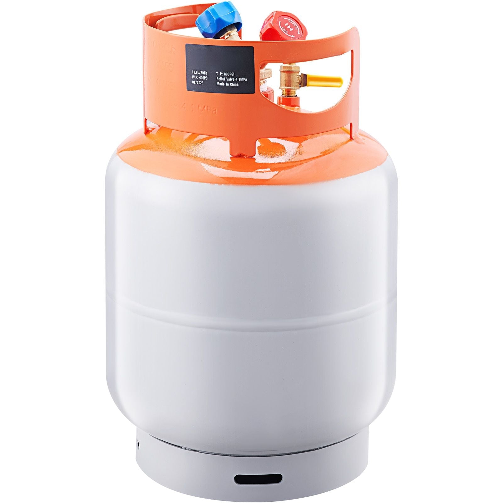 Bouteille de récupération de réfrigérant, capacité de 13,6 kg, bouteille de cylindre portable de 400 psi avec vanne Y pour liquide/vapeur, bidon de récupération haute étanchéité pour R22/R134A/R410A, orange+gris
