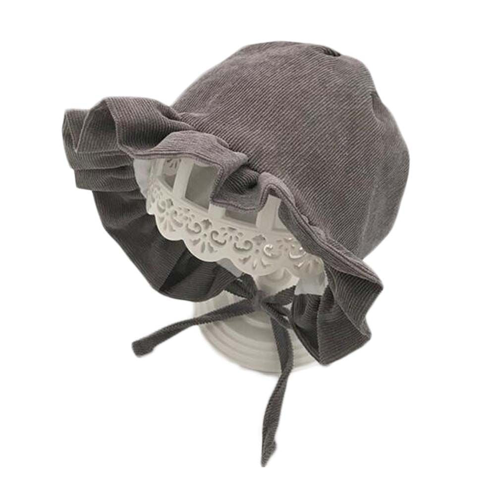 Dunkelgraue Baby-Mütze für Herbst Winter, Cord-Rüschen-Zylinderhut, Mädchen Jungen Fischerhut mit Kordelzug, Sonnenhut, 7–18 Monate