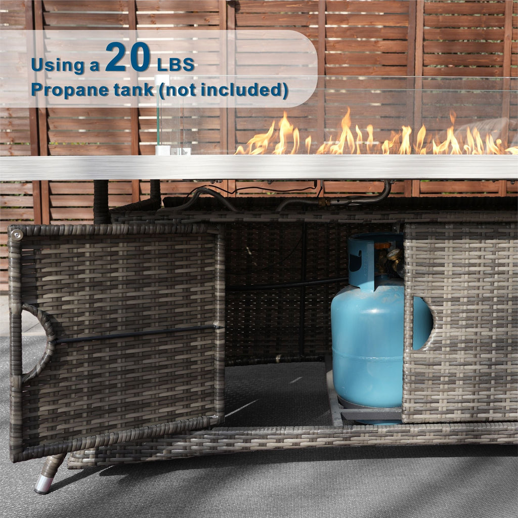 Ensemble de salle à manger d'extérieur Direct Wicker avec foyer – Table rectangulaire en aluminium 6 places et chaises en rotin
