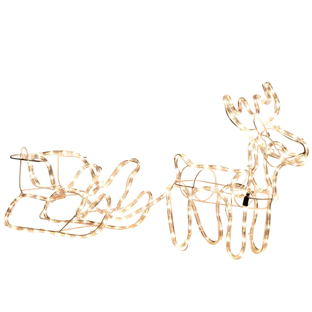 Outsunny LED Weihnachtsrentier und Schlitten Deko 35 warmweiße Lichter Stahlrahmen für Hof Innen- und Außenbereich