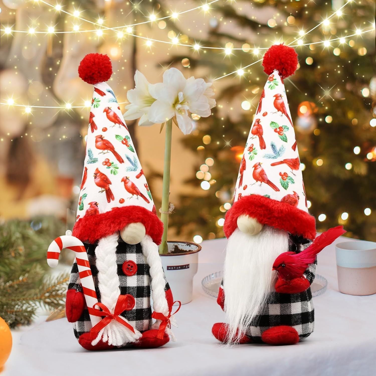 Weihnachts-Rotkardinal-Gnome Dekorationen für Zuhause, Drinnen, Büro - Weihnachts-Wichtel-Plüschpuppe - Weihnachts-Elfen-Dekoration Schwedische Tomte - Rotkardinal-Dekor für den Tisch - Wichtel-Geschenke für Frauen