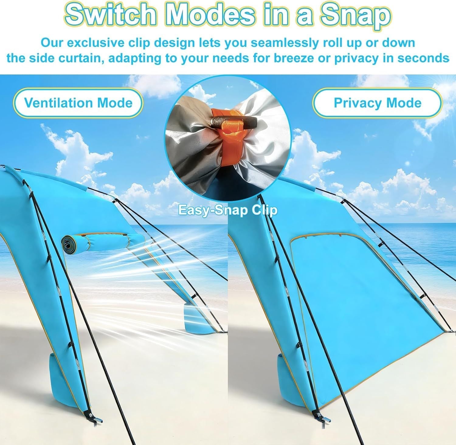 Ab zum Strand - Tragbarer Strandzelt-Sonnenschutz UPF 50+, Perfektes 3x3 m Pop-Up-Vordach für Spaß im Freien