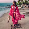 Gehäkelter weißer gestrickter Strand-Vertuschungs-Kleid-Tunika-langer Pareos-Bikini-Vertuschungen-Badebekleidungs-Umhang-Plage-Strandbekleidung