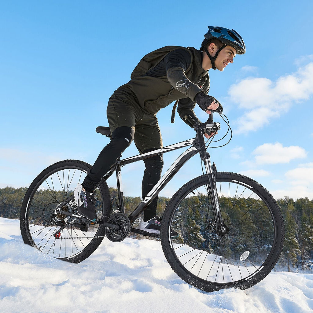 VTT 29 pouces avec suspension avant, 21 vitesses SHIMANO, selle confort, freins à double disque, cadre en alliage d'aluminium, vélo de sport pour adultes, sentier, neige