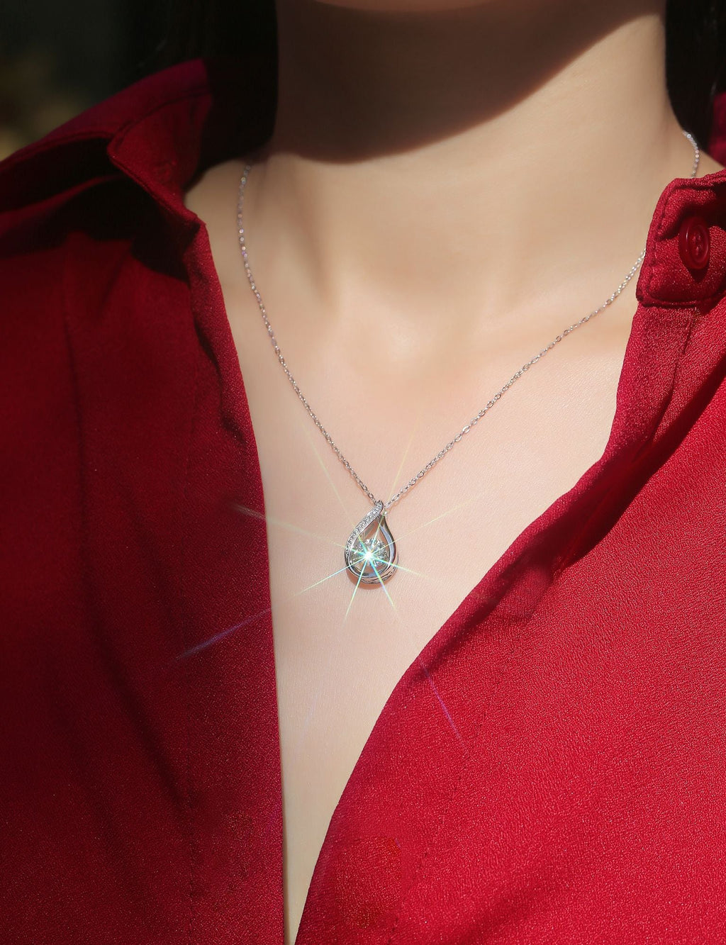 Dynamique - Parure de bijoux tendance et à la mode avec diamant Moissan de 1 carat en argent sterling S925, pendentif de collier en diamant abordable