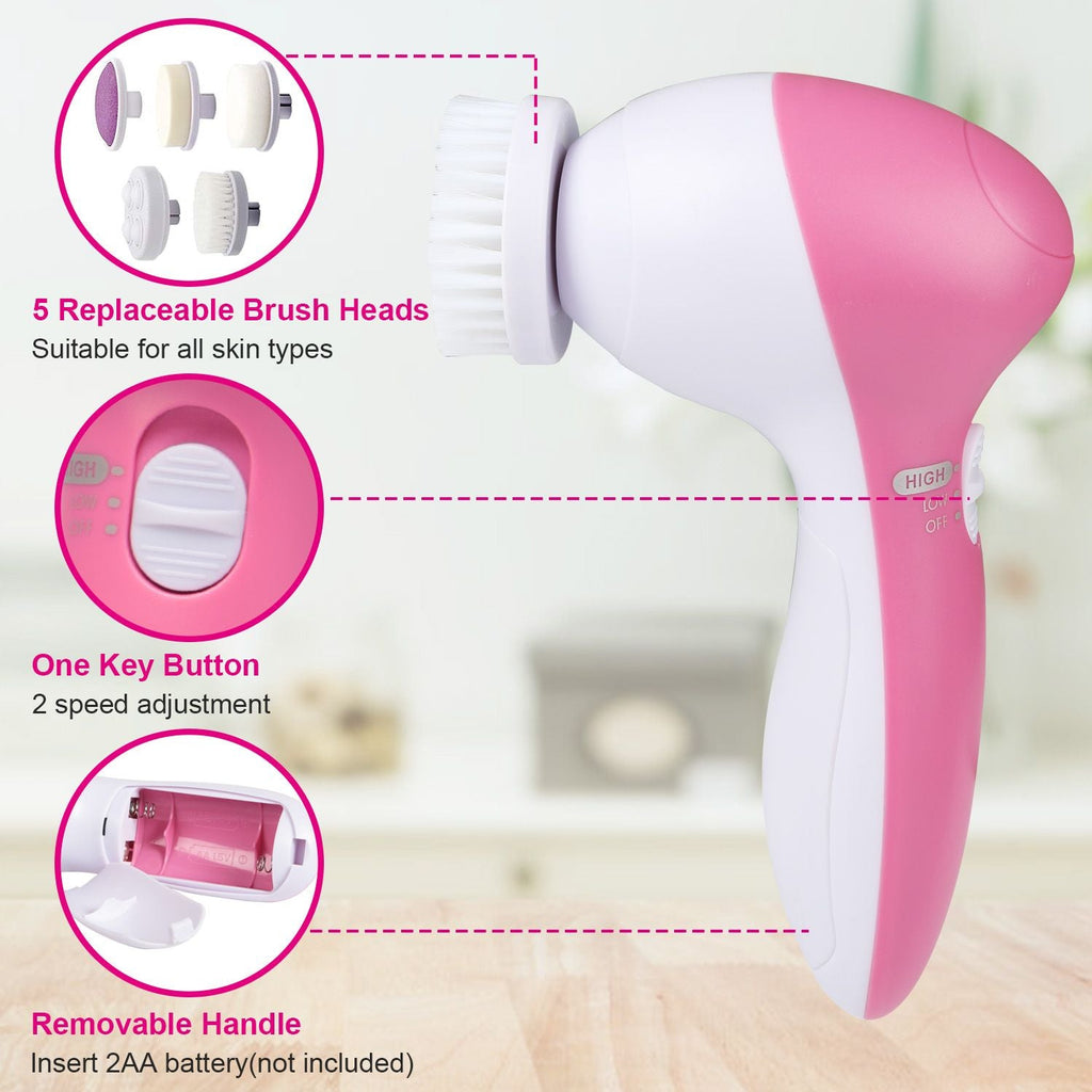 Brosse nettoyante visage électrique étanche avec 5 têtes de brosse pour femmes