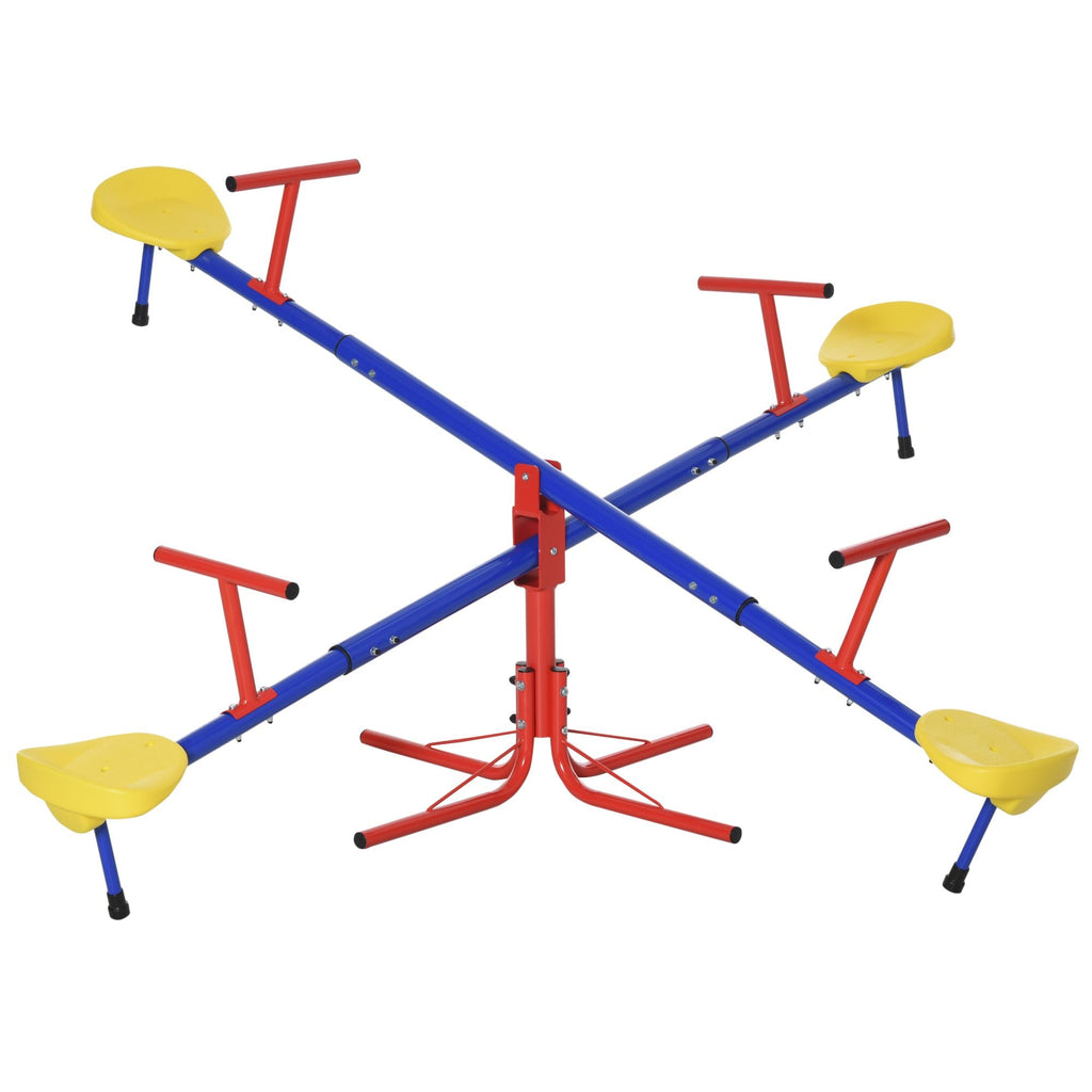 Outsunny Balançoire à bascule pour enfants, avec rotation à 360°, 4 places, équipement de jeu d'extérieur pour jardin, garçons et filles de 3 à 8 ans