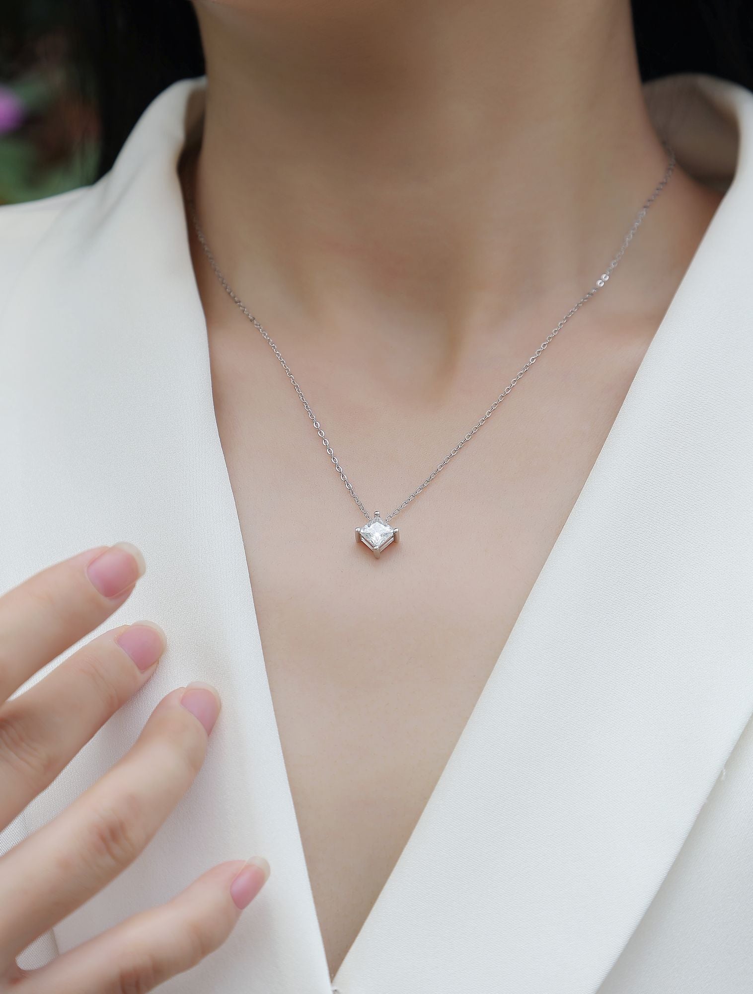 Zusammenbleiben – quadratischer Moissanit-Anhänger aus Sterlingsilber 925 und Platin, modischer Diamantschmuck