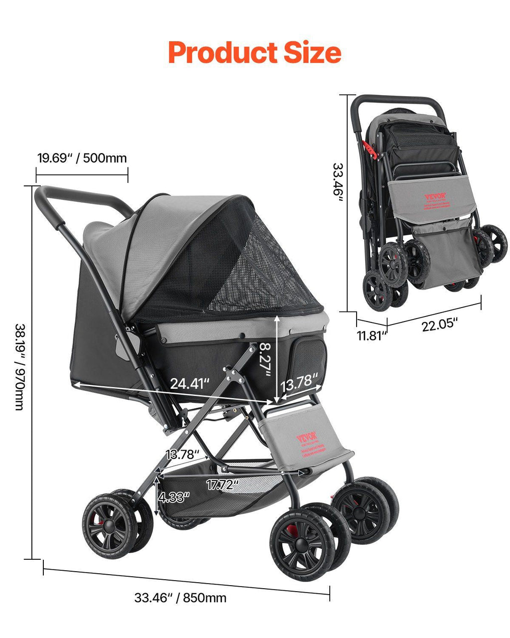 Haustier-Buggy Faltbar 4 Räder Reise-Hundebuggy Wendegriff bis 20 kg