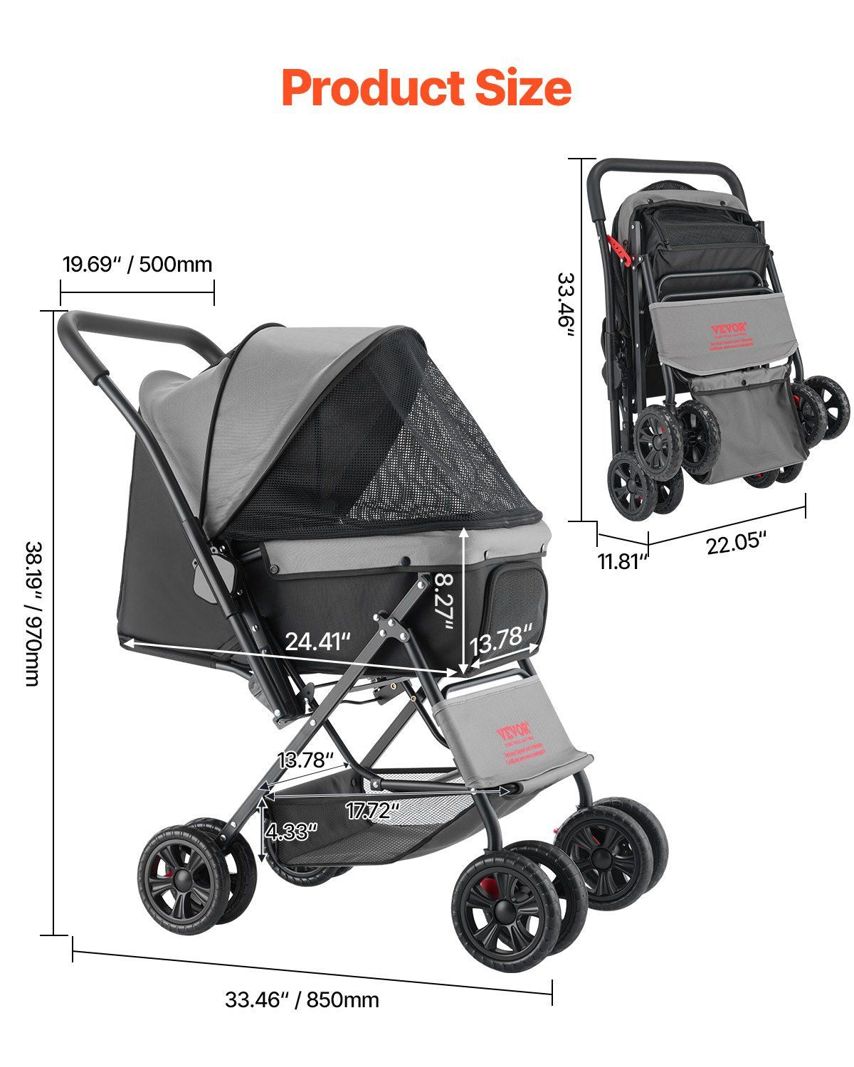 Haustier-Buggy Faltbar 4 Räder Reise-Hundebuggy Wendegriff bis 20 kg