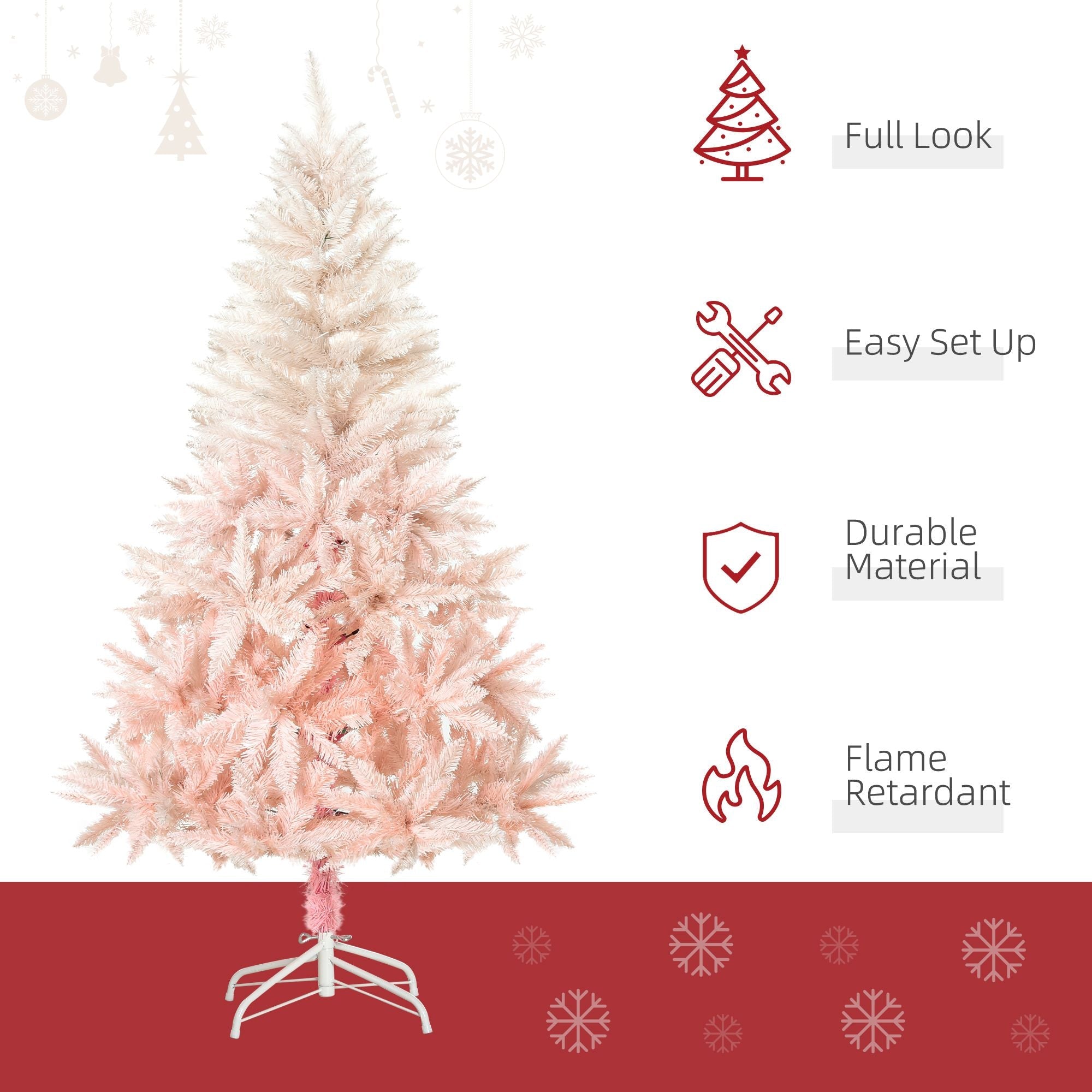 HOMCOM 150 cm Bleistift-Weihnachtsbaum, rosa Weihnachtsbaum mit 450 Zweigen und abnehmbarem Ständer, Weihnachtsdekoration für Hauspartys, Pink