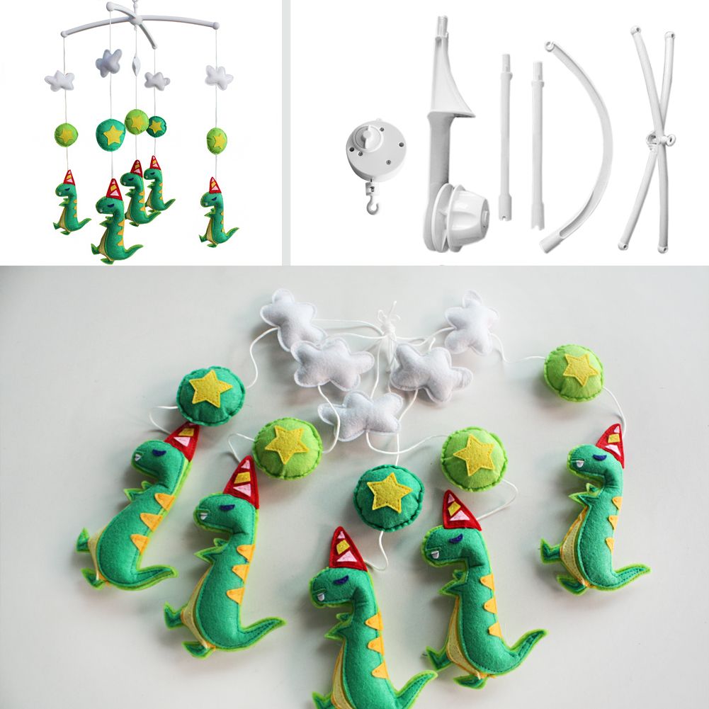 Handgemachte Baby-Spieluhr Mobile Glocke Baby-Dusche Geschenk Kinderzimmer Deko ; Grüner Dinosaurier mit Hut