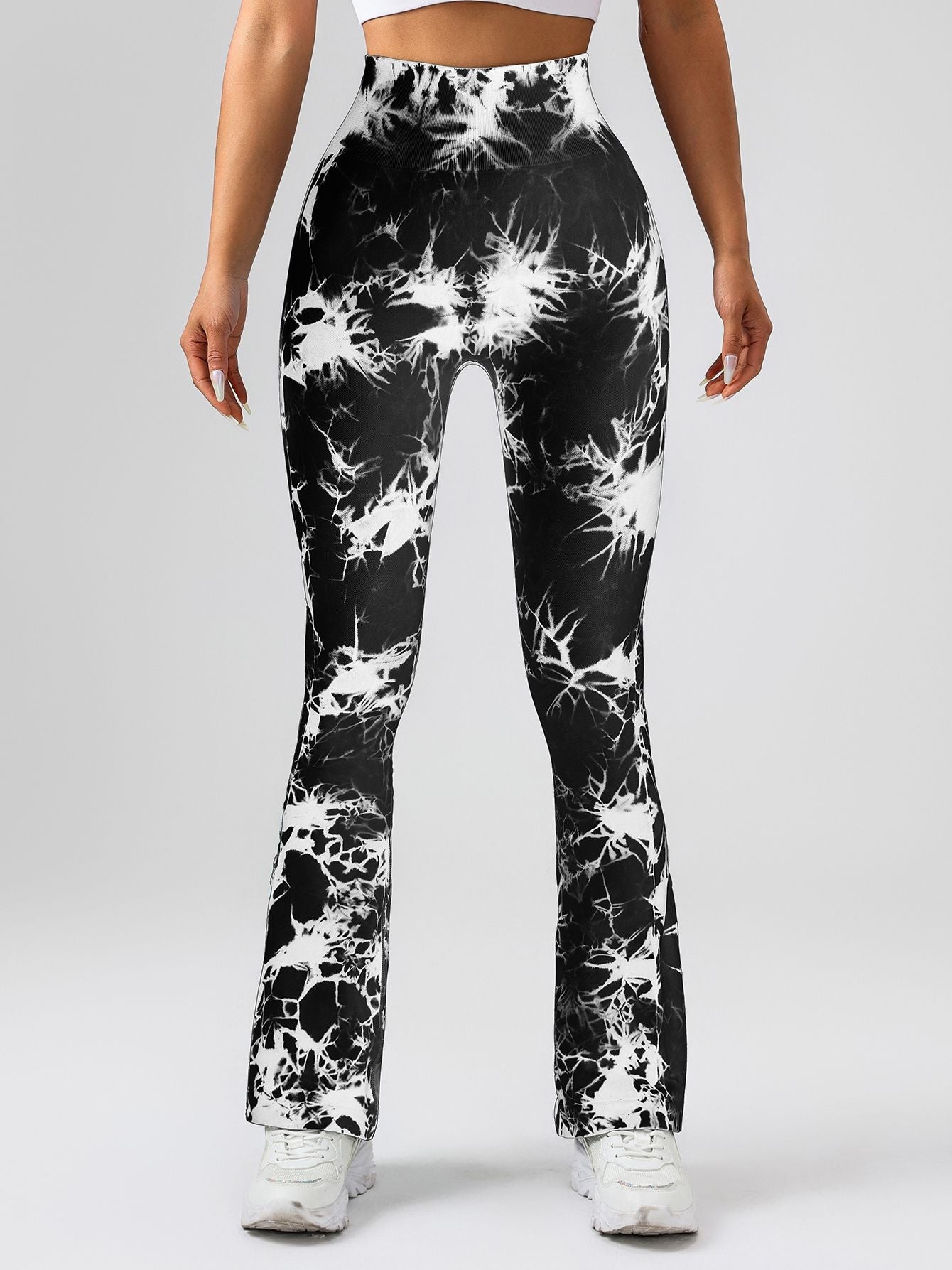 Damen High-Waist Yoga-Hose mit Bauchkontrolle und Schlag, Tie-Dye Stretch Slimming Bootcut Trainingshose, Fitness & Sport Activewear