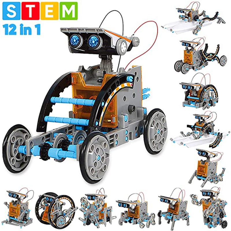 Kit robot solaire STEM pour enfants ; 12-en-1 jouets scientifiques éducatifs STEM ; Kit de construction DIY alimenté par l'énergie solaire pour garçons et filles de 8 9 10 11 12 13 ans