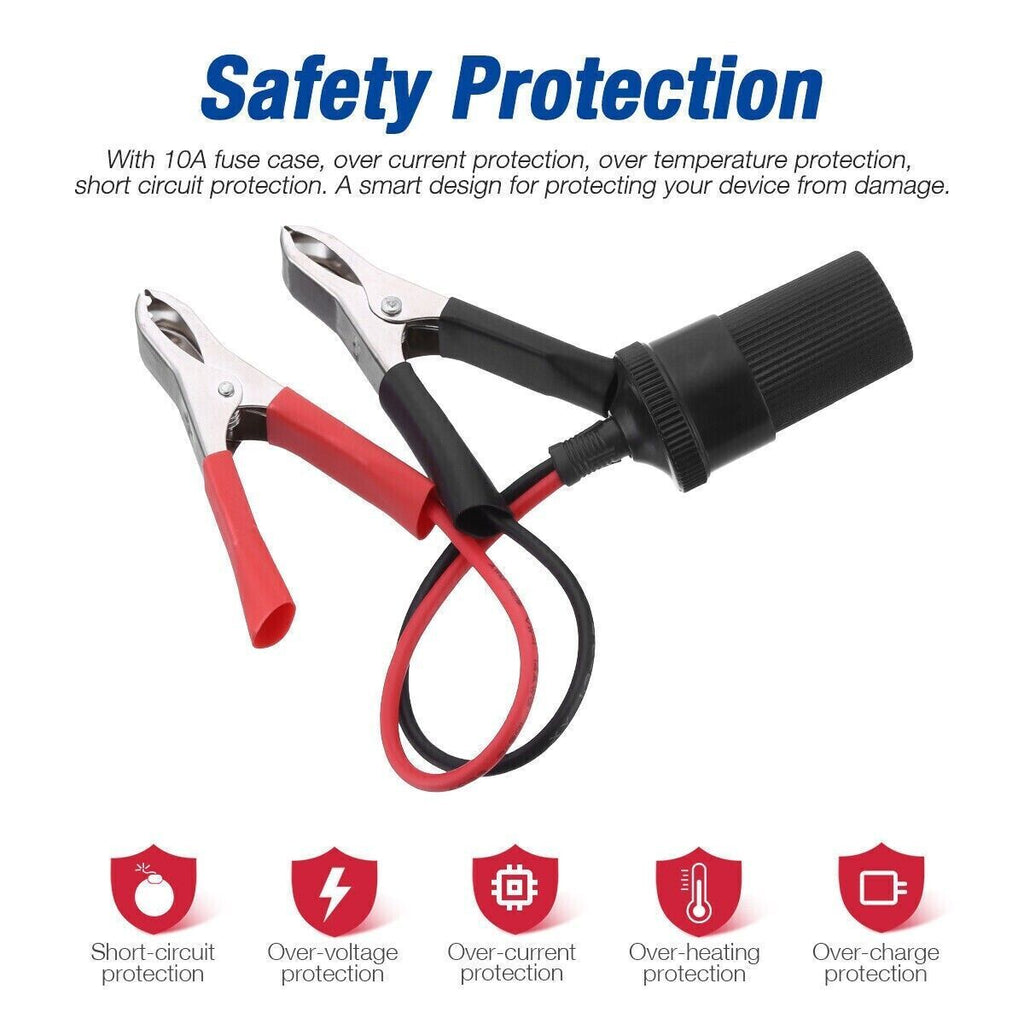 2 pinces crocodiles pour batterie de voiture, adaptateur de prise allume-cigare 12V
