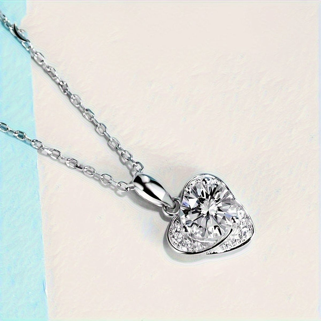 1 Stück Herz-Halskette 925er Silber Moissanit-Diamant