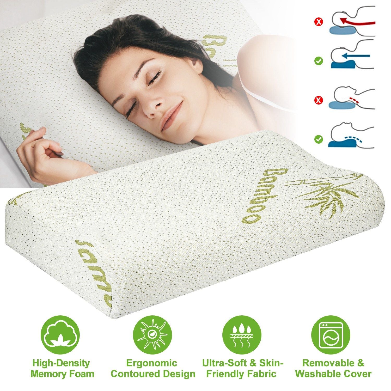Bambus Memory Foam Schlaf Kissen Konturiertes Nackenstützkissen Orthopädisches Kissen Nackenstütze Atmungsaktives Kissen
