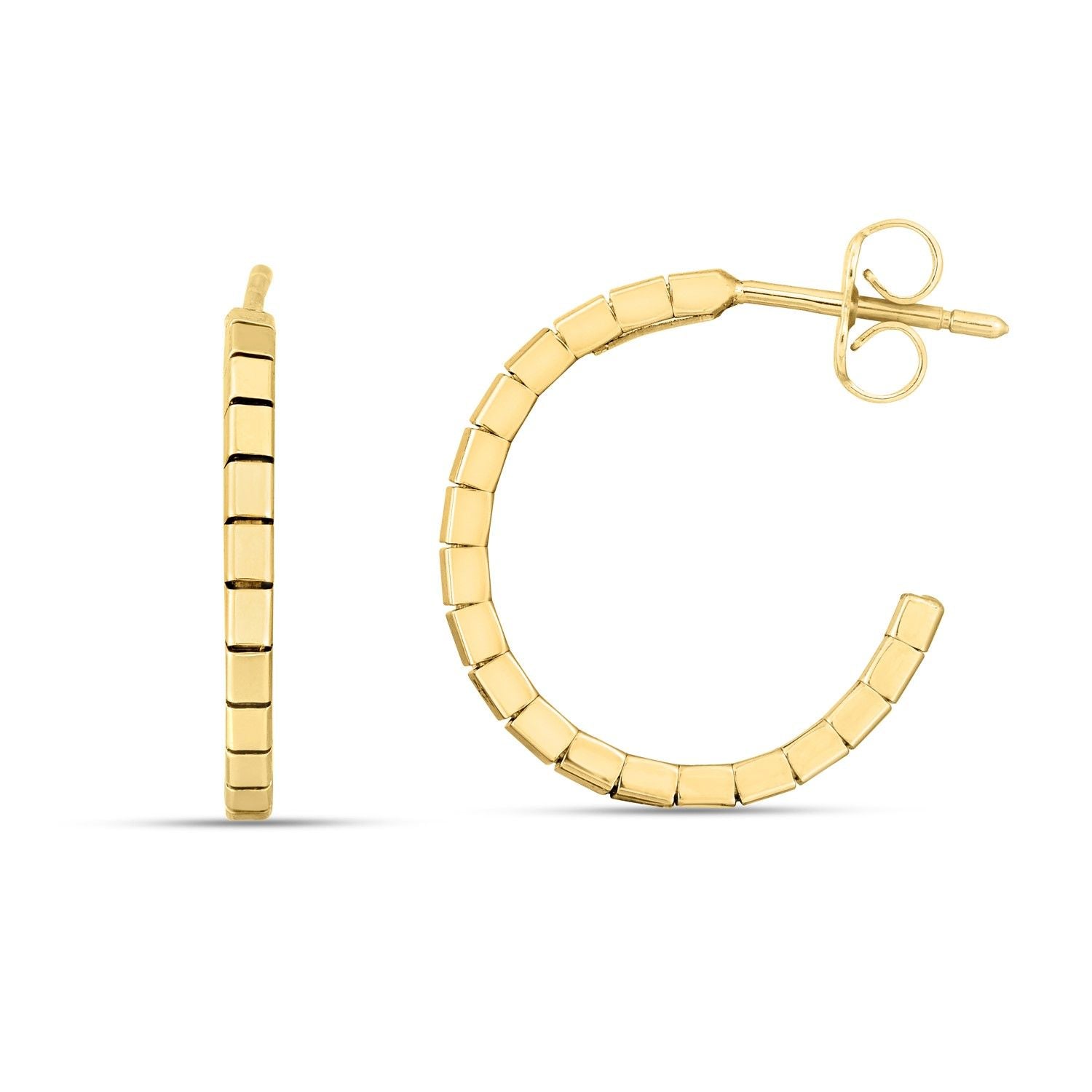 14k Gelbgold Omega-Ohrringe im Ziegel-Design