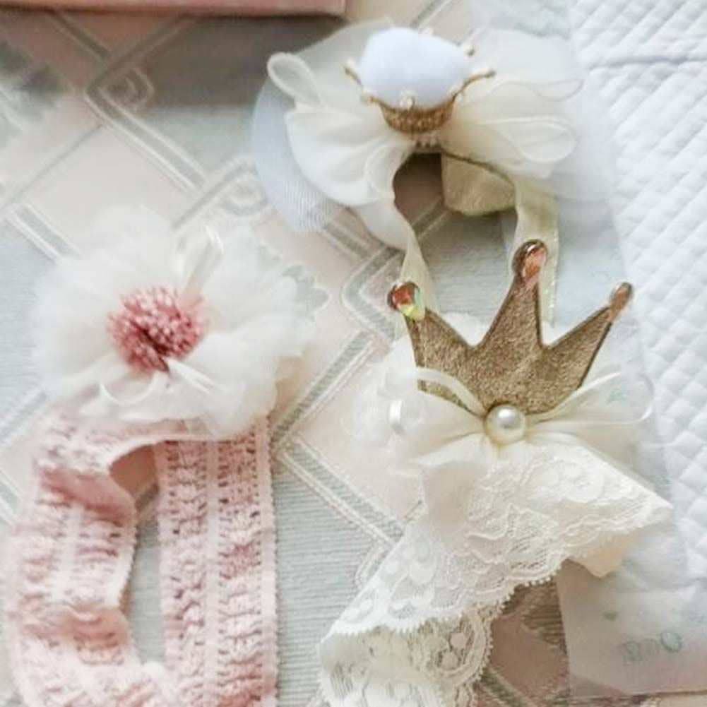 3 Stück Beige Baby Mädchen Süße Haarbänder Schleifen Stirnbänder Weiße Blumenkranz Kopfbedeckung