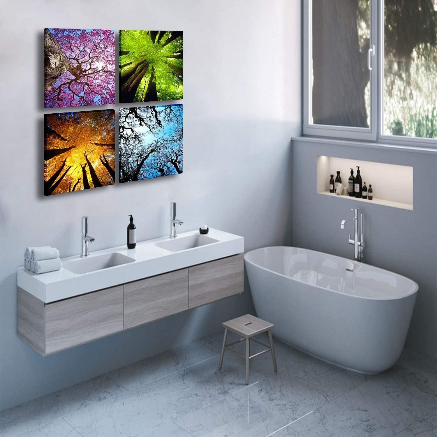 4 Panels Leinwand Wandkunst Frühling Sommer Herbst Winter Vier Jahreszeiten Landschaft Farbe Baum Malerei Bild Drucke Moderne Giclée Kunstwerke aufgespannt und gerahmt für Wohnzimmer Heimdekoration
