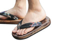 Japanische Holzclogs für Herren Sandalen Japan Traditionelle flache Schuhe Schwarzes Kirin-Muster Rutschfeste Geta