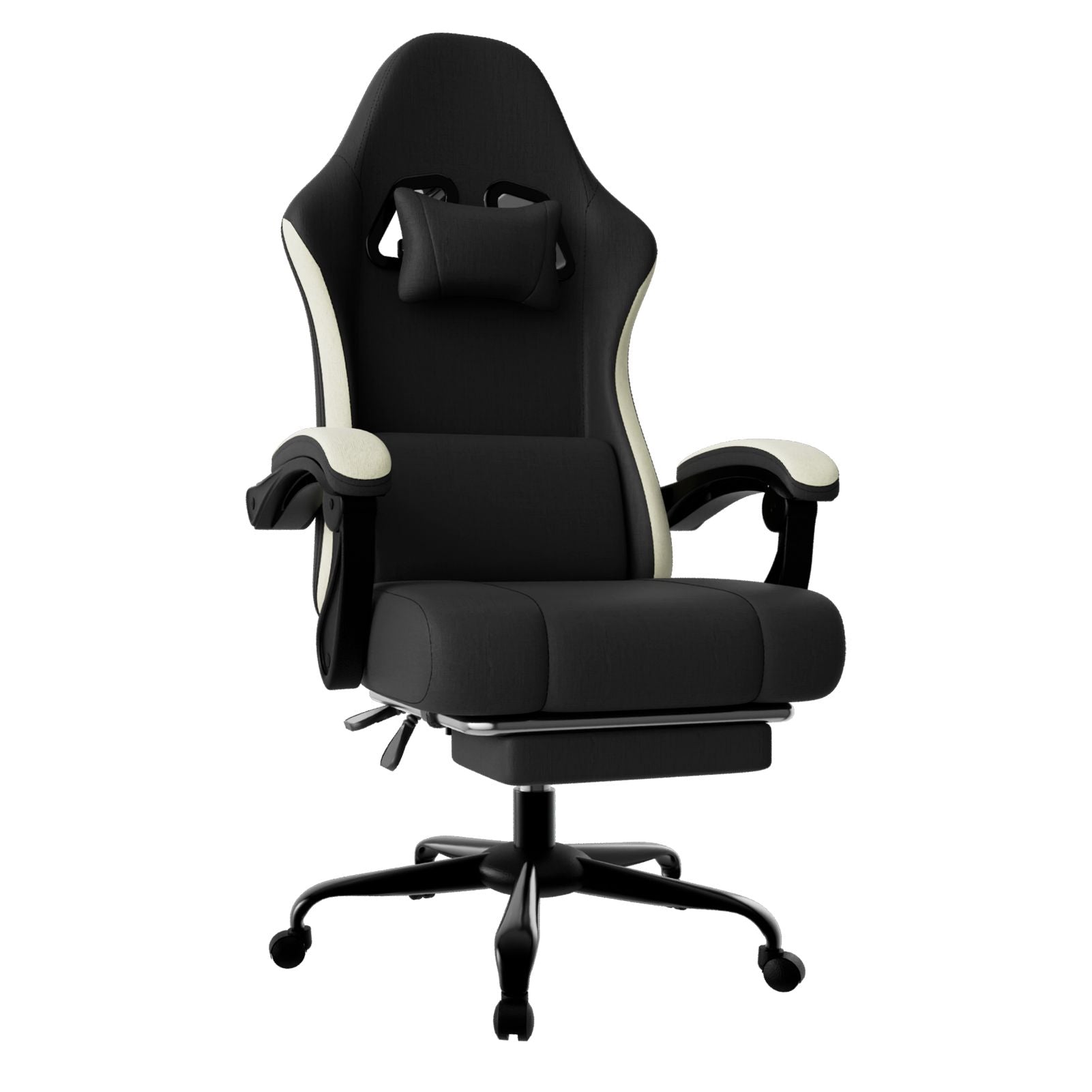 Chaise de jeu ergonomique avec coussin à ressorts ensachés, chaise d'ordinateur en tissu respirant avec repose-pieds, chaise de jeu vidéo avec soutien lombaire réglable pour adultes (Tissu)