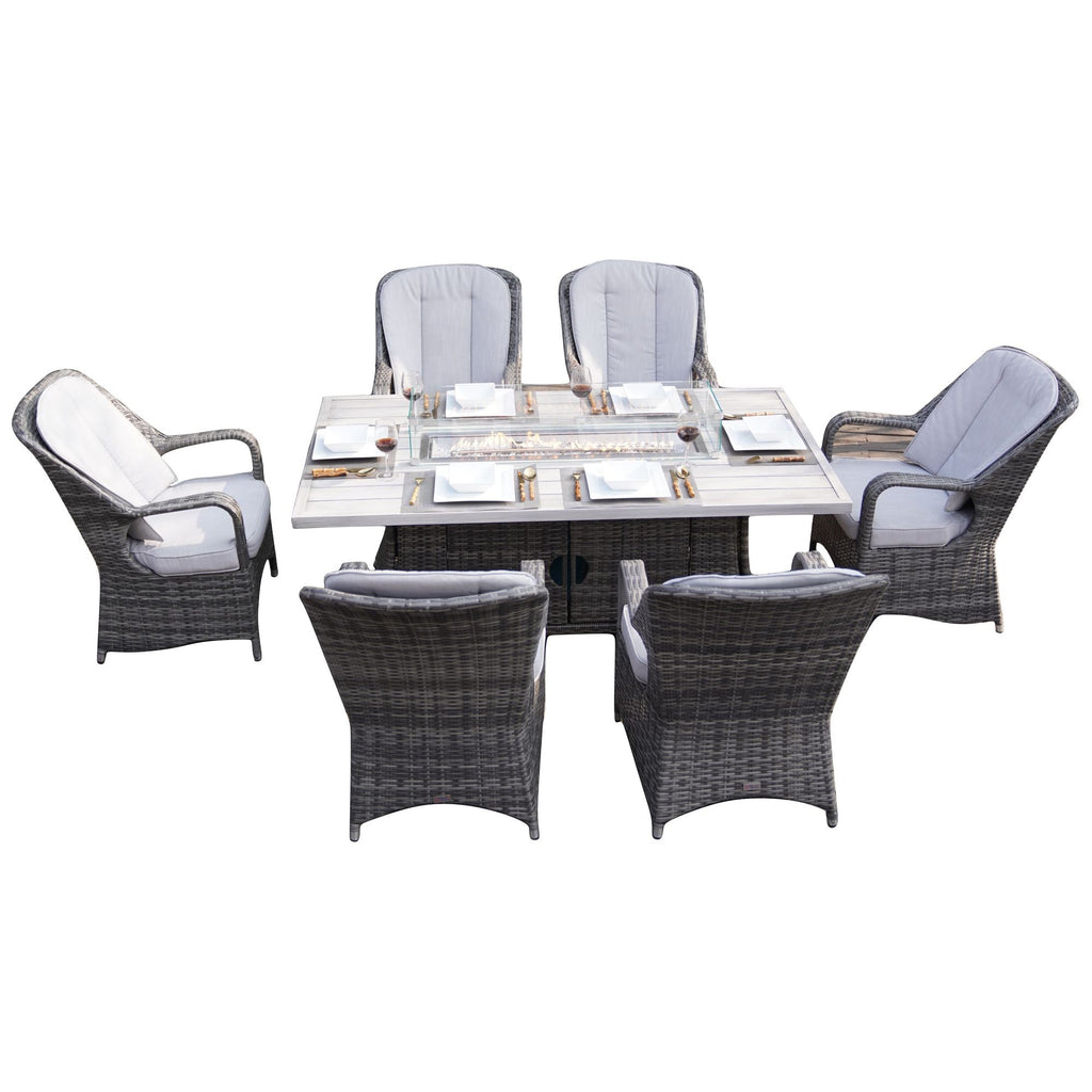 Ensemble de salle à manger d'extérieur Direct Wicker avec foyer – Table rectangulaire en aluminium 6 places et chaises en rotin