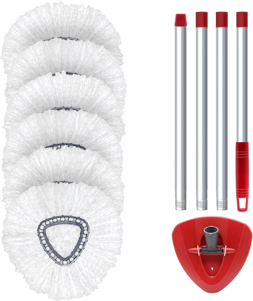 Lot de 6 têtes de rechange pour balai serpillère rotative O Cedar, têtes de balai serpillère rotative en microfibre, tête de balai serpillère anti-poussière facile à essorer à 360 degrés avec une base et un manche