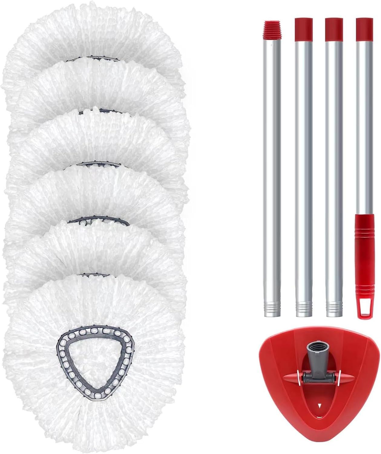 Lot de 6 têtes de rechange pour balai serpillère rotative O Cedar, têtes de balai serpillère rotative en microfibre, tête de balai serpillère anti-poussière facile à essorer à 360 degrés avec une base et un manche