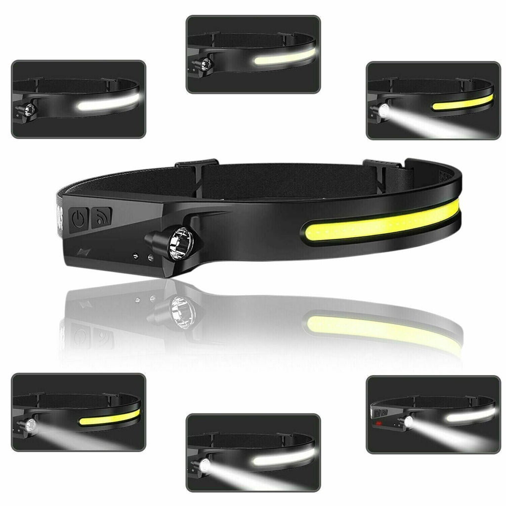 COB LED Stirnlampe USB Wiederaufladbare Kopflampe Arbeitsleuchte Stirnband Lampe