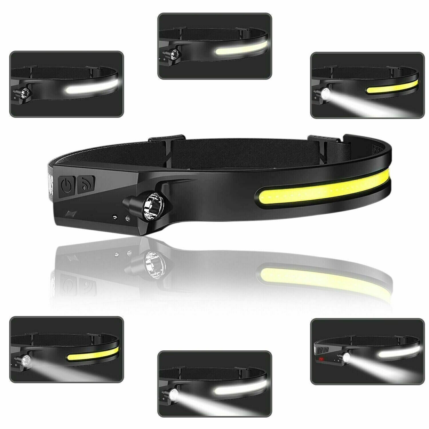 COB LED Stirnlampe USB Wiederaufladbare Kopflampe Arbeitsleuchte Stirnband Lampe