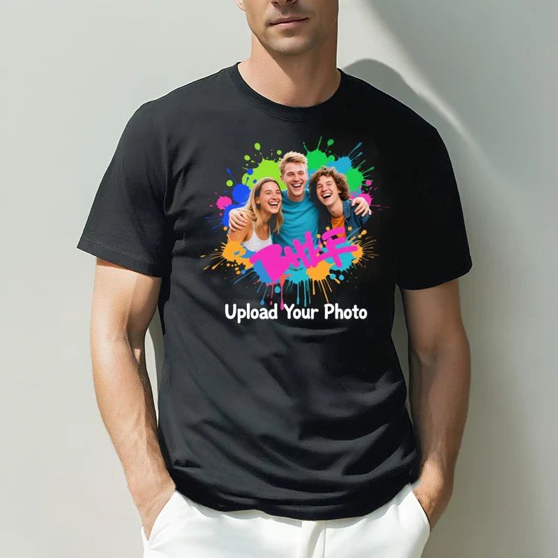 T-shirt photo personnalisé Motif sur mesure Coton 230g Manches courtes Téléchargement de photo Mariage Hommes & Femmes Toutes tailles - (Vous devez télécharger l'image)
