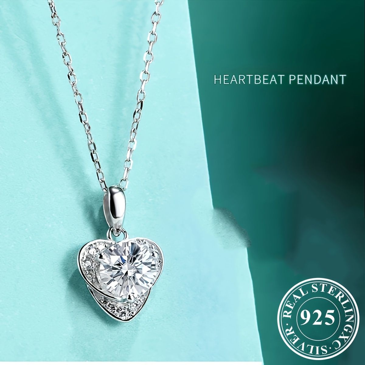 1 Stück Herz-Halskette 925er Silber Moissanit-Diamant