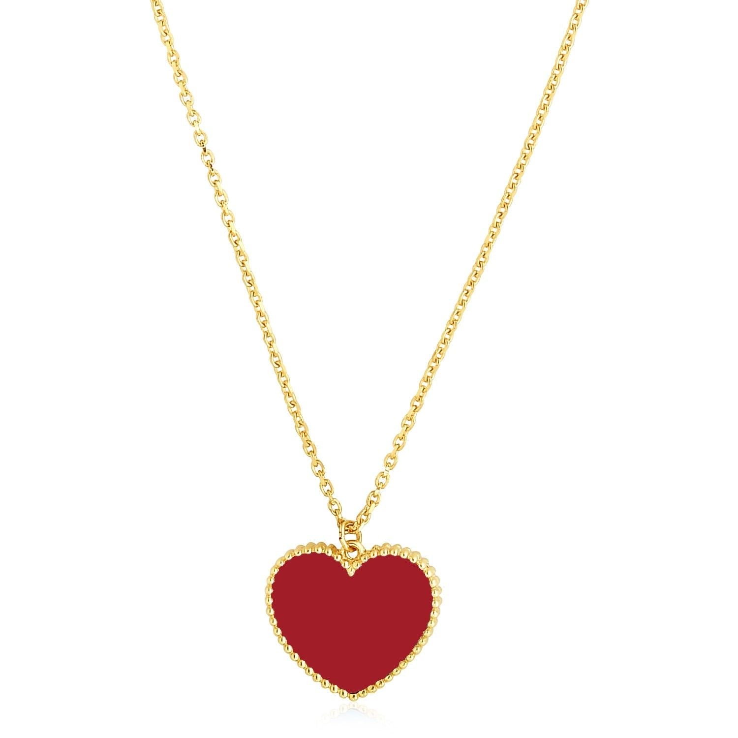 14k Gelbgold Hochglanz Herz Rot Cornelia Paste Halskette