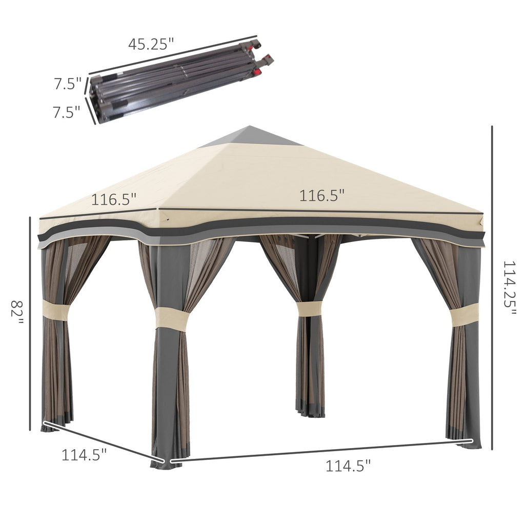 10x10 Pop-Up Pavillon, Moskitonetz, faltbar, höhenverstellbar, Tragetasche mit Rollen, 4 Sandsäcke, Beige