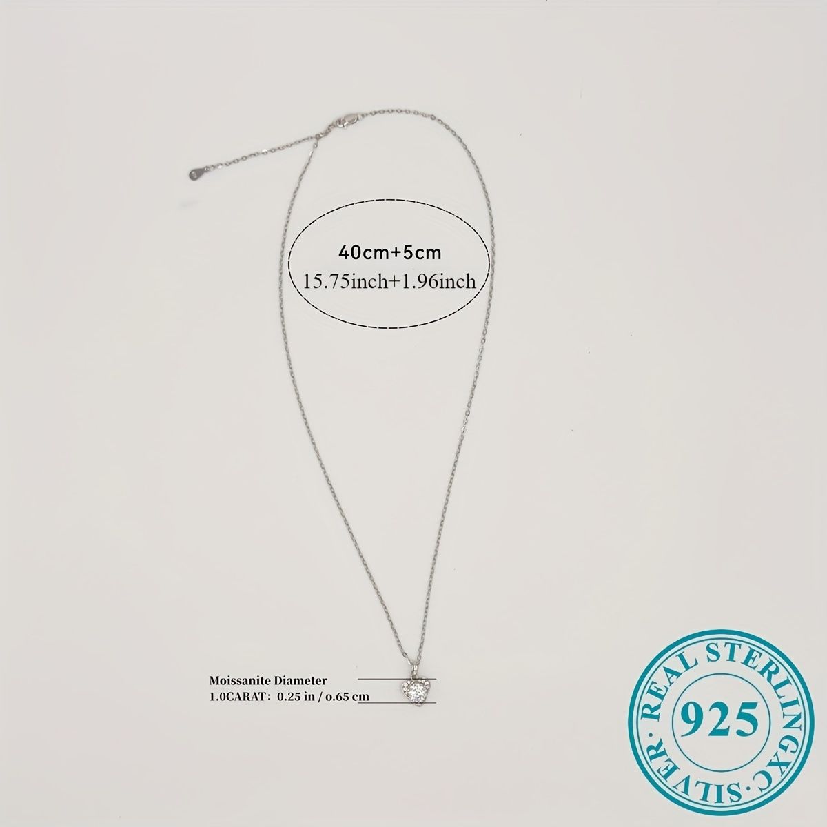 1 Stück Herz-Halskette 925er Silber Moissanit-Diamant