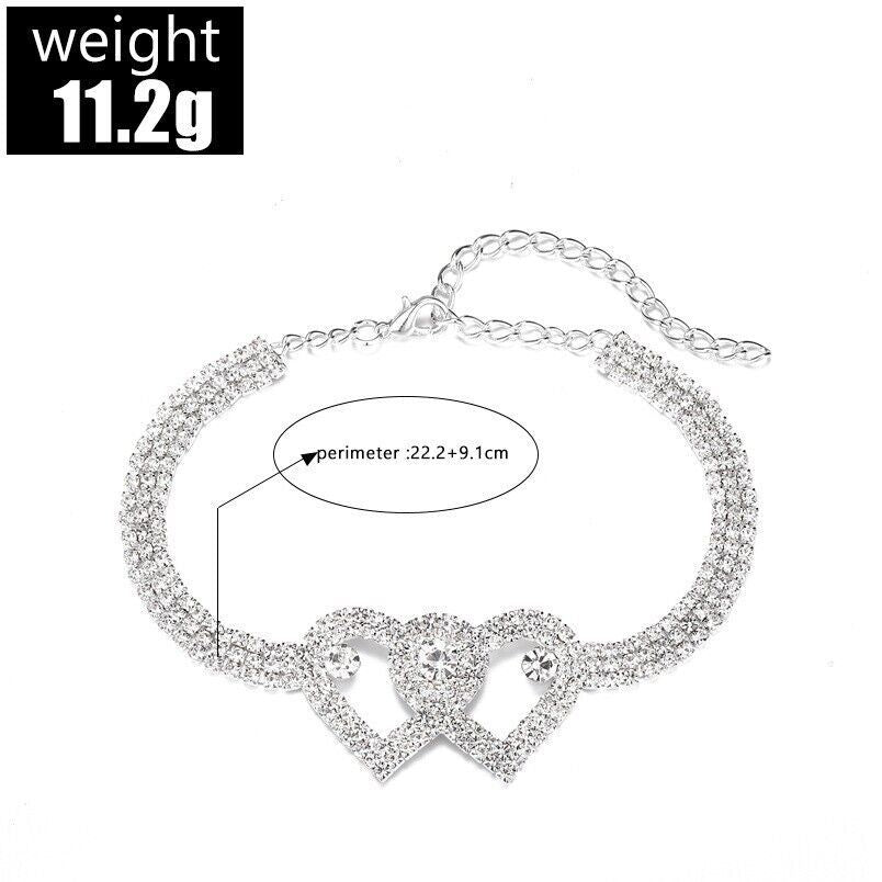 Doppel Herz Fußkettchen Armband Liebe Barfußkette Bling Kristall Fußkettchen US