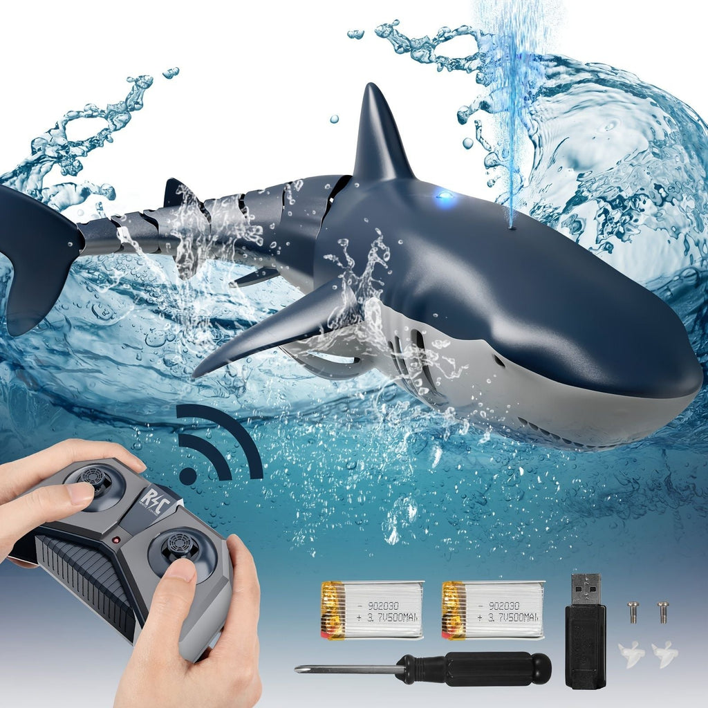 Ferngesteuerter Hai [2022 Neue Version] 1:18 Hochsimulations-Skalafisch mit Licht & Spritzwasser für See, Badezimmer, Pool-Spielzeug für Kinder im Alter von 4, 5, 7, 8 Jahren, Jungen, Halloween, Weihnachten, Geburtstagsgeschenk, RC-Boot