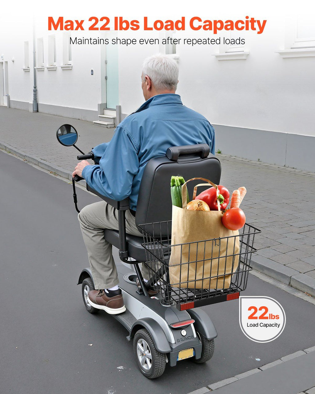 Panier arrière pour scooter, panier en fil métallique robuste avec poignée, panier de rangement spacieux, compatible avec un récepteur de 1 pouce, compatible avec la plupart des scooters de mobilité Golden, Drive et Pride