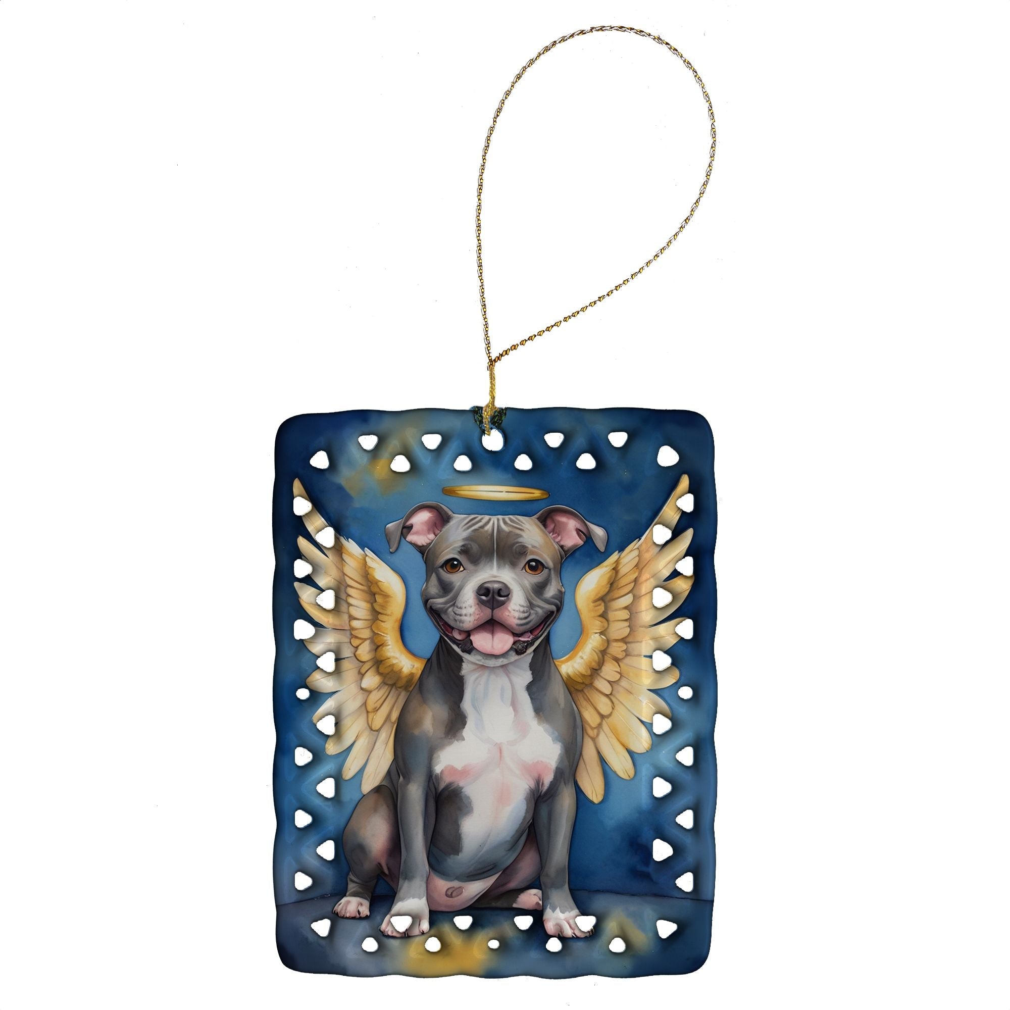 Staffordshire Bull Terrier Mein Engel Porzellan-Ornament Weihnachtsbaumschmuck für Zuhause, Weihnachten, Feiertage, Rechteck, Geschenk, Mehrfarbig