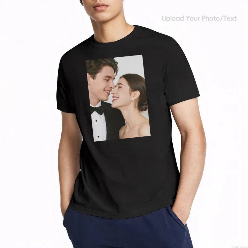T-shirt photo personnalisé Motif sur mesure Coton 230g Manches courtes Téléchargement de photo Mariage Hommes & Femmes Toutes tailles - (Vous devez télécharger l'image)