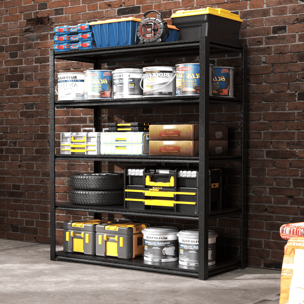 72 Zoll H, 5-stöckiges Metallregal für Lagerung, Garagenregal, 900 kg Schwerlastregal, verstellbares Garagenregal, industrielles Regal, Ablageregal, 90 cm B x 40 cm T x 183 cm H, Schwarz