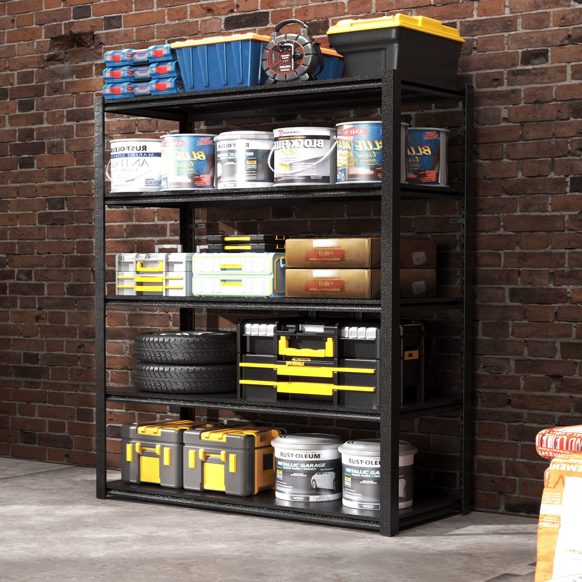 72 Zoll H, 5-stöckiges Metallregal für Lagerung, Garagenregal, 900 kg Schwerlastregal, verstellbares Garagenregal, industrielles Regal, Ablageregal, 90 cm B x 40 cm T x 183 cm H, Schwarz