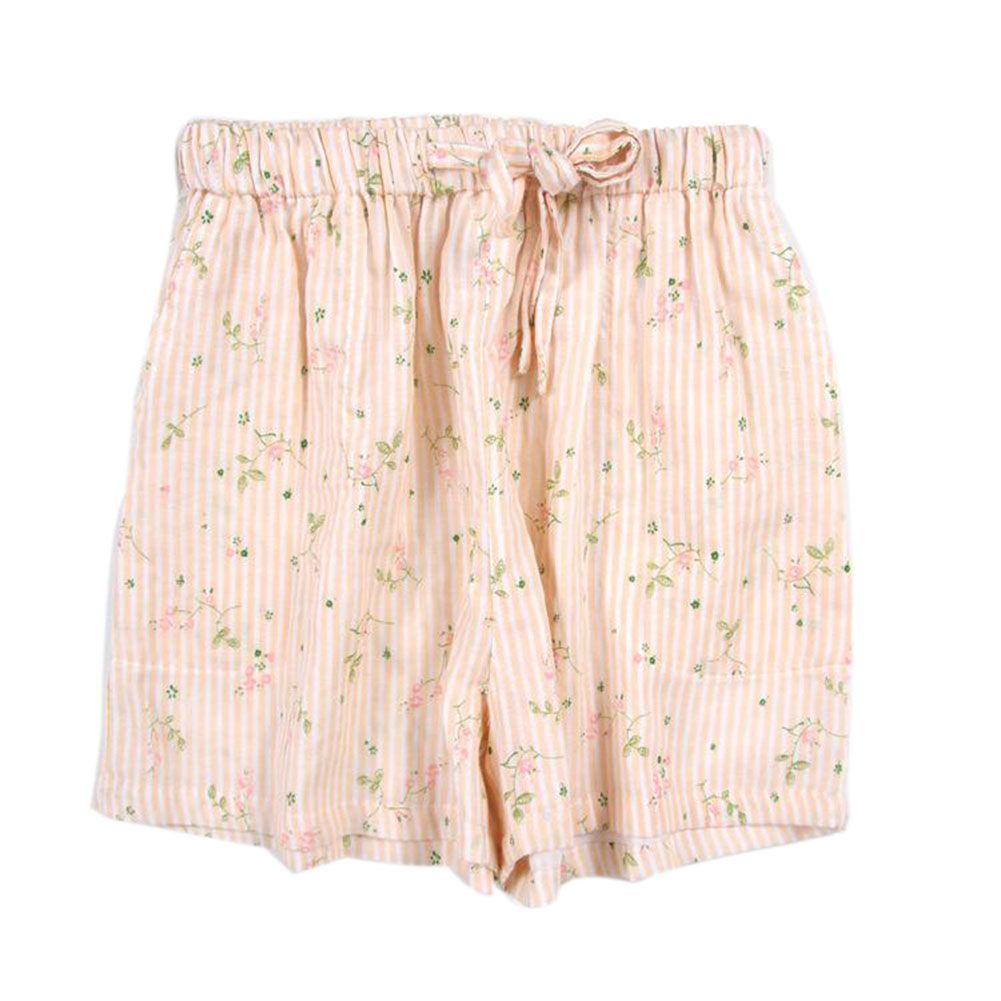 Pantalon de pyjama Femme Taille Élastique Rayures Motifs Floraux Shorts de Détente - Rose