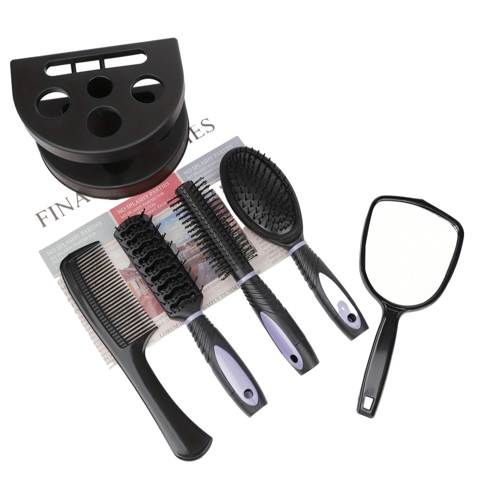 5tlg. Professionelles Friseur-Styling-Set Entwirrungsbürste Airbag-Kamm mit Schminkspiegel
